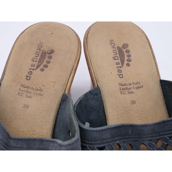 Spring Step Sandals Women 8.5 Black Leather Perforated Platform Wedge Heel Slide - Picture 8 of 10